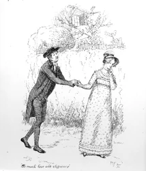 &39;Tanto amor e eloqüência&39;, ilustração de &39;Pride und Prejudice&39; de Jane Austen, edição publicada em 1894